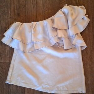 Banana Republic Women's Blouse Off Shoulder Top Silver Ruffle Silk Size S